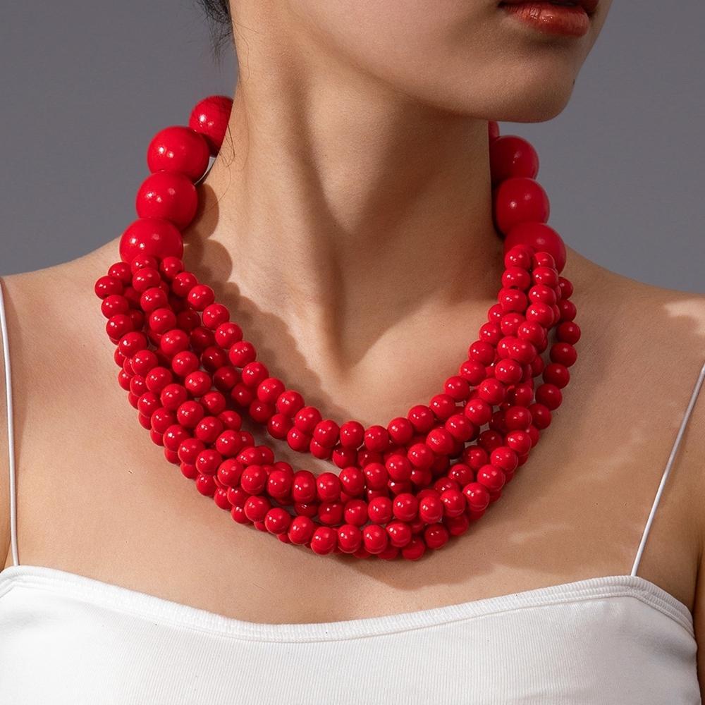 

Африканский циркон Тренд 2025 Богемный этнический стиль Многослойное ожерелье ручной работы из деревянных бусин для женщин Аксессуары для вечеринок красный