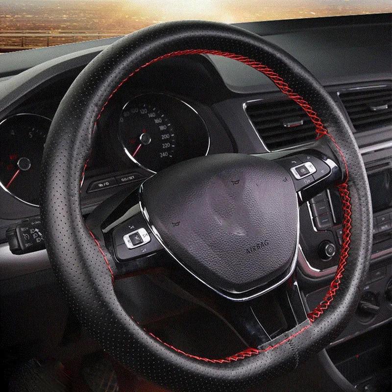Car Steering Wheel Cover Needles And Braid Thread Artificial Leather Car Covers Suite DIY Texture Soft Auto Accessories