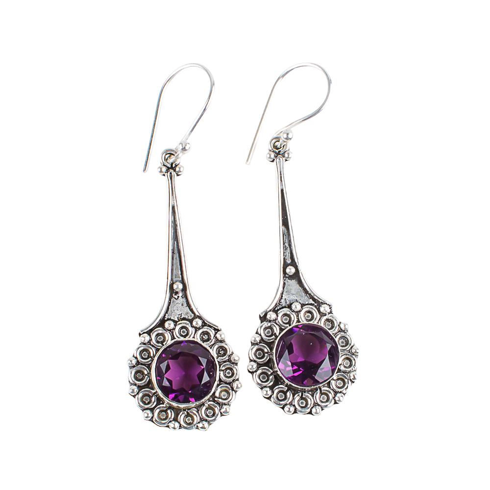 African Amethyst Gemstone 925 Sterling Silver Jewelry Handcrafted Earrings 2.52" EE-77-5