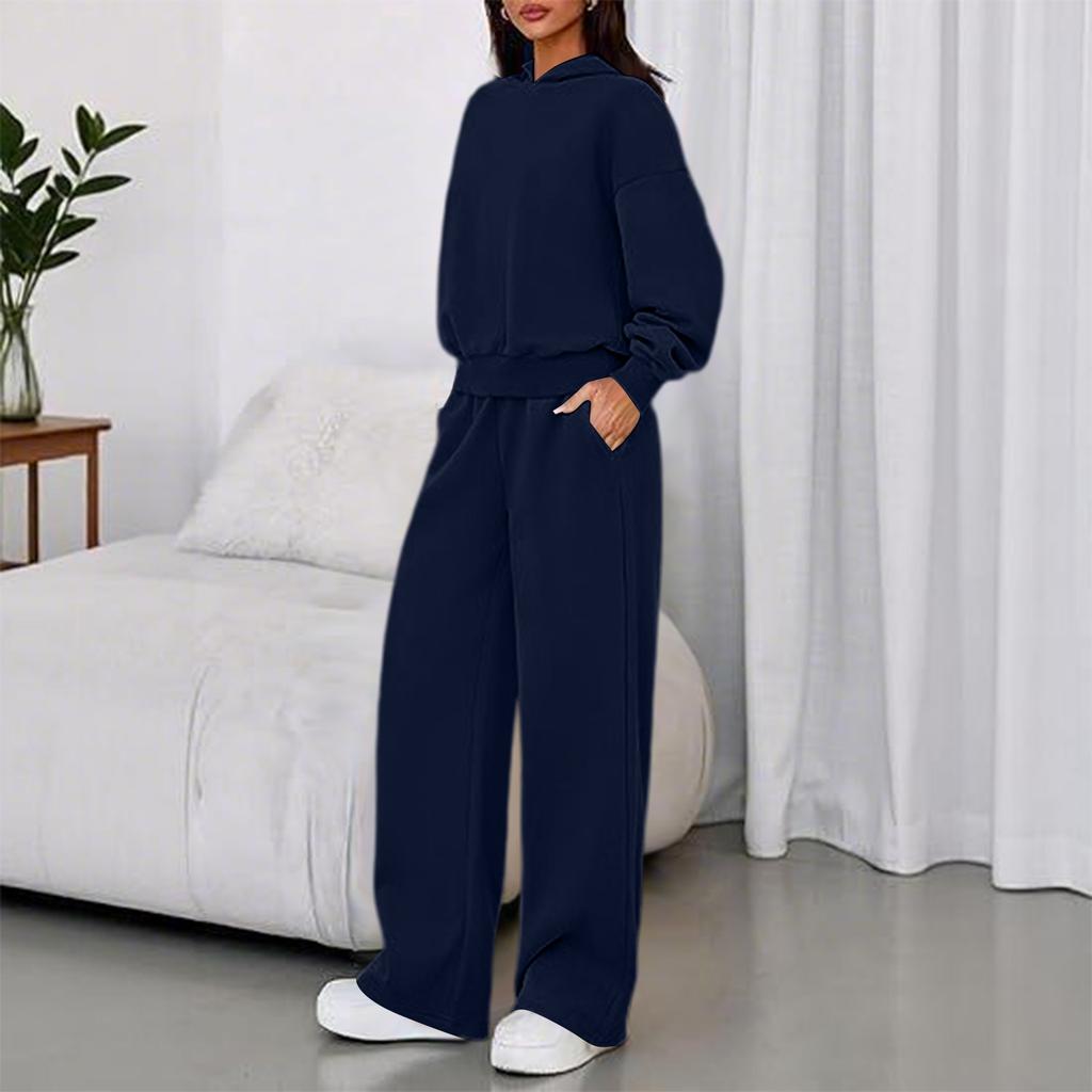 Women's Crewneck Hoodie Wide Leg Pants 2 Piece Sport Suit for Casual Daily Wear