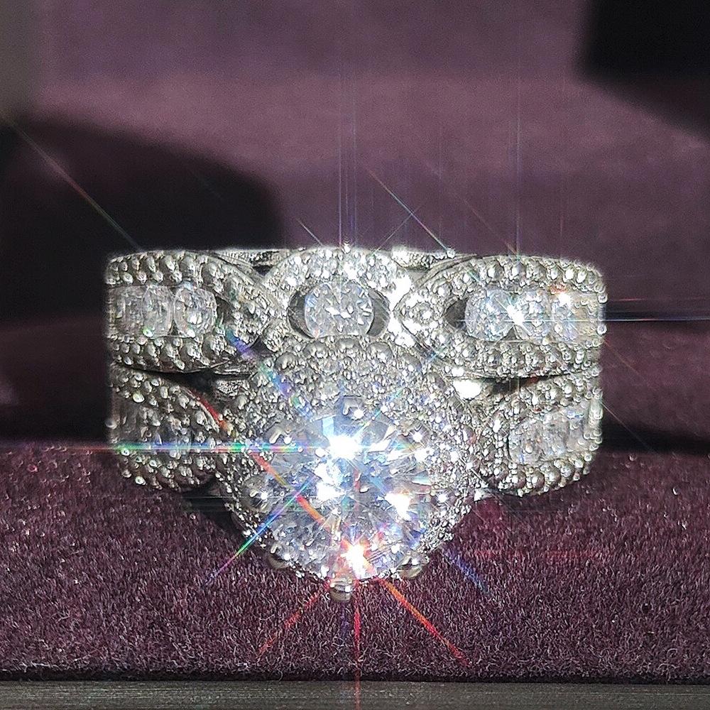 New Double-Layer Micro-Inlaid Zircon Ring Set - Luxury Party Wedding Band R5080