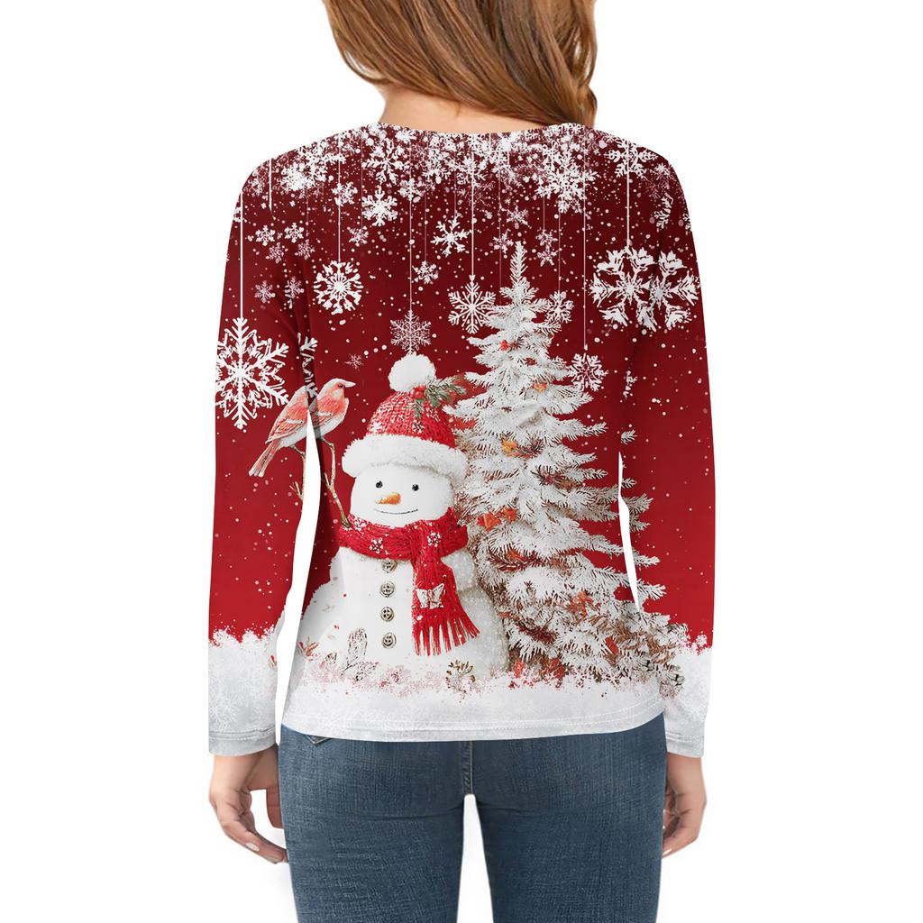 Christmas Day Girls Long Sleeve T Shirts Kids Fall Tops Crewneck Printed Basic Tees