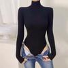 Kendall Jenner Style High-Neck Black Long-Sleeve Bodysuit - Autumn/Winter European & American Fashion