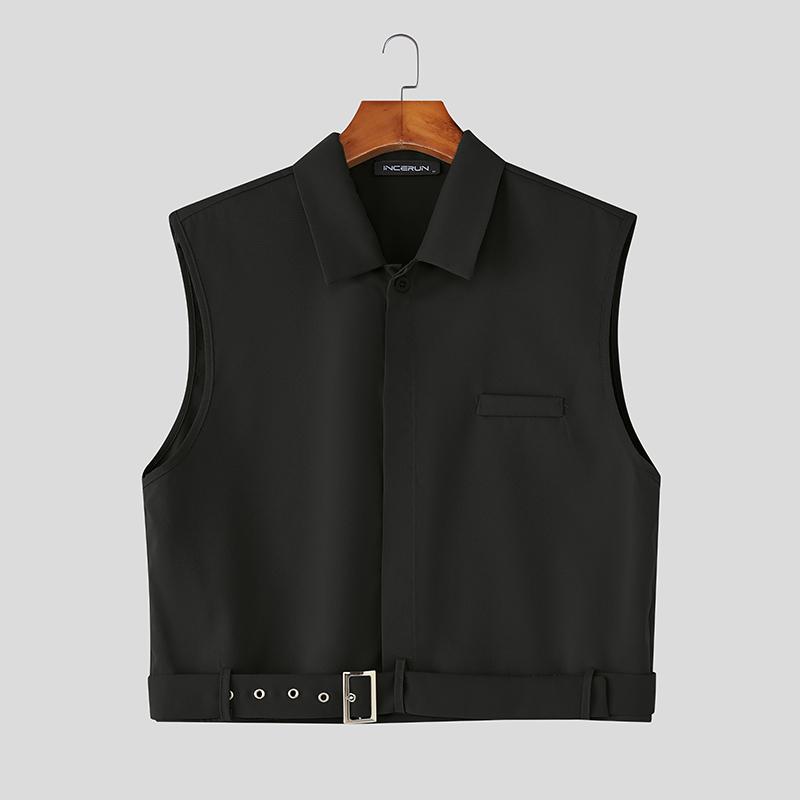 

INCERUN Мужские майки без рукавов на пуговицах с поясом, укороченные карго XL чёрный