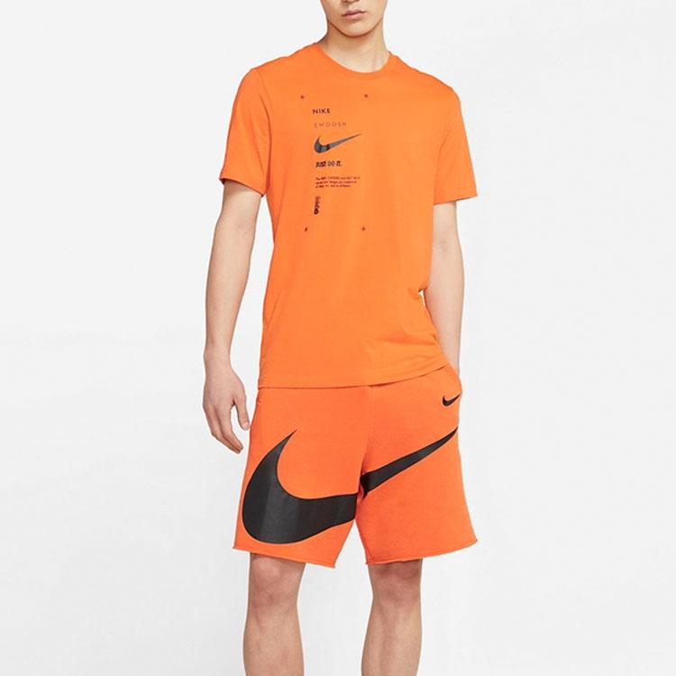 Nike Sportswear Swoosh Club Print Alphabet Crew Neck Short Sleeve T-Shirt Men Tops Orange DJ5374-801