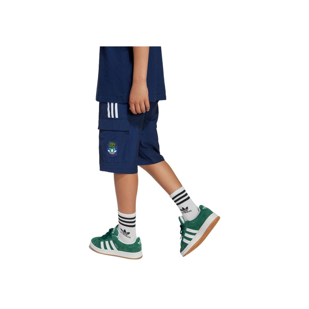 Adidas Originals X Minecraft Collaboration Cargo Shorts Comfortable Fashion Trendy Versatile Shorts Kids shorts Deep-Indigo KD9833
