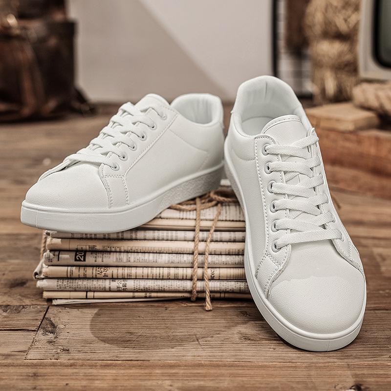 2025 spring men's shoes white shoes versatile casual board shoes men's flat driving shoes student shoes leather surface plain shoes