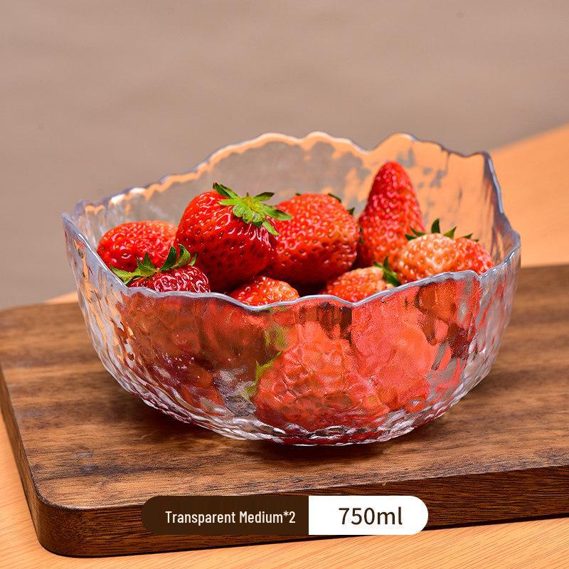 Japanese Hammered Gold Rim Glass Salad Bowl Set