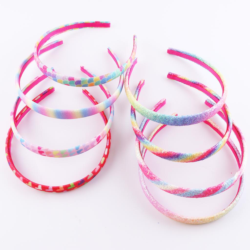 Glitter Rainbow Headbands Sweet Hairband Children Head Bands For Girls Sequin Printed Heart Mermaid Headband Kids Hair Piece