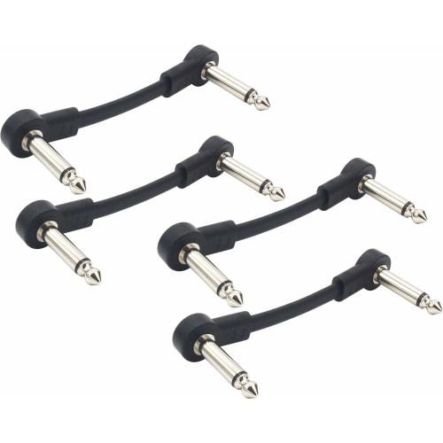 Audiophile Patch Cables, 6.35mm, Double-Ended, L-Shaped, Flat Cables, for Connecting To Effects Pedals, Approx. 10cm, Set of 4