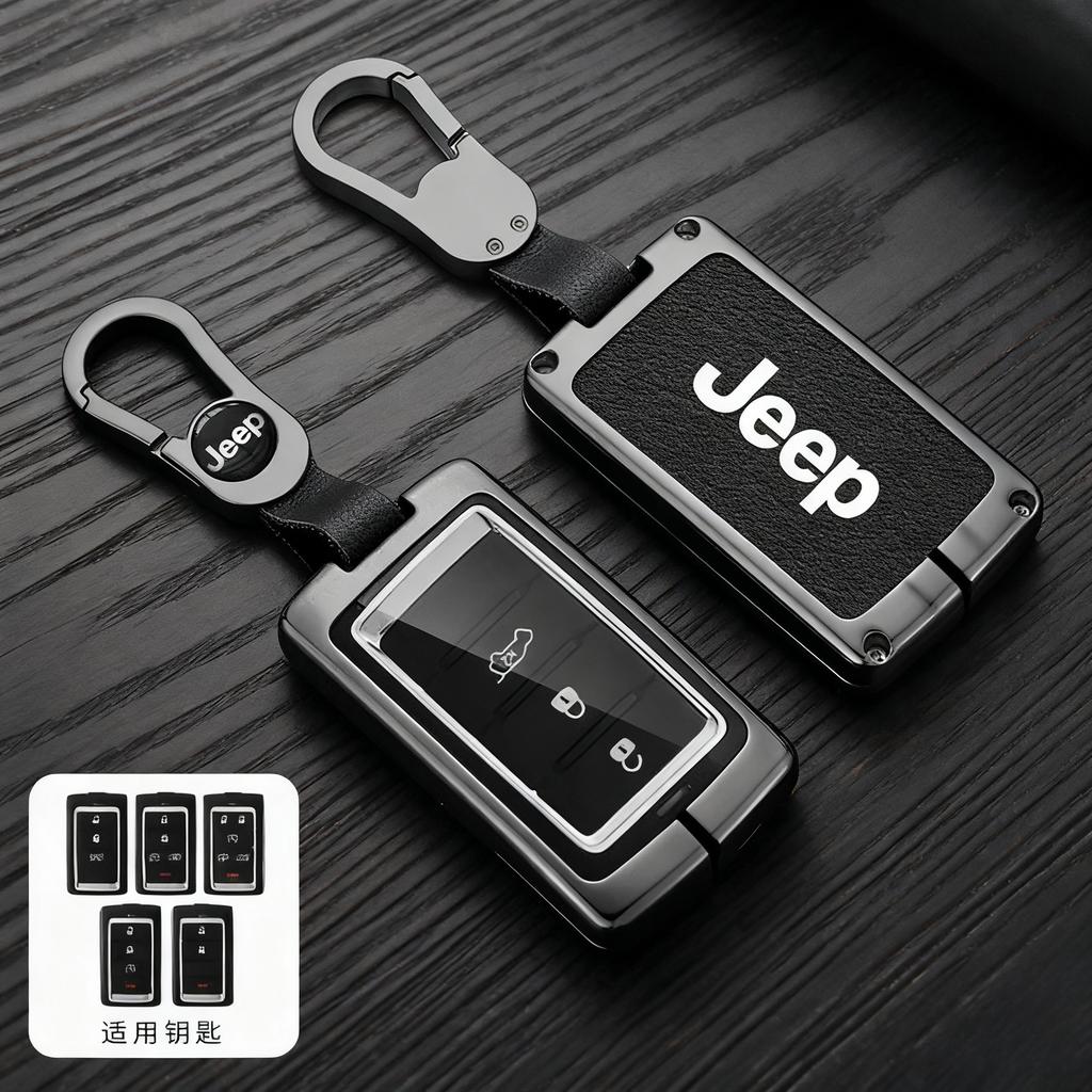 Metal Leather Car Remote Key Case Cover for Jeep Grand Wagoneer Cherokee Obsidian II 2021 2022 2023 Protection Auto Accessories