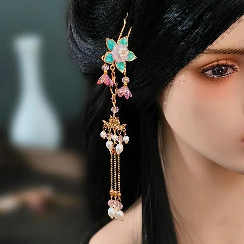 Red Maple Leaf Long Tassel Headdress Antiquity Hairpin Hanfu Cosplay Hair Clasp Step Shake