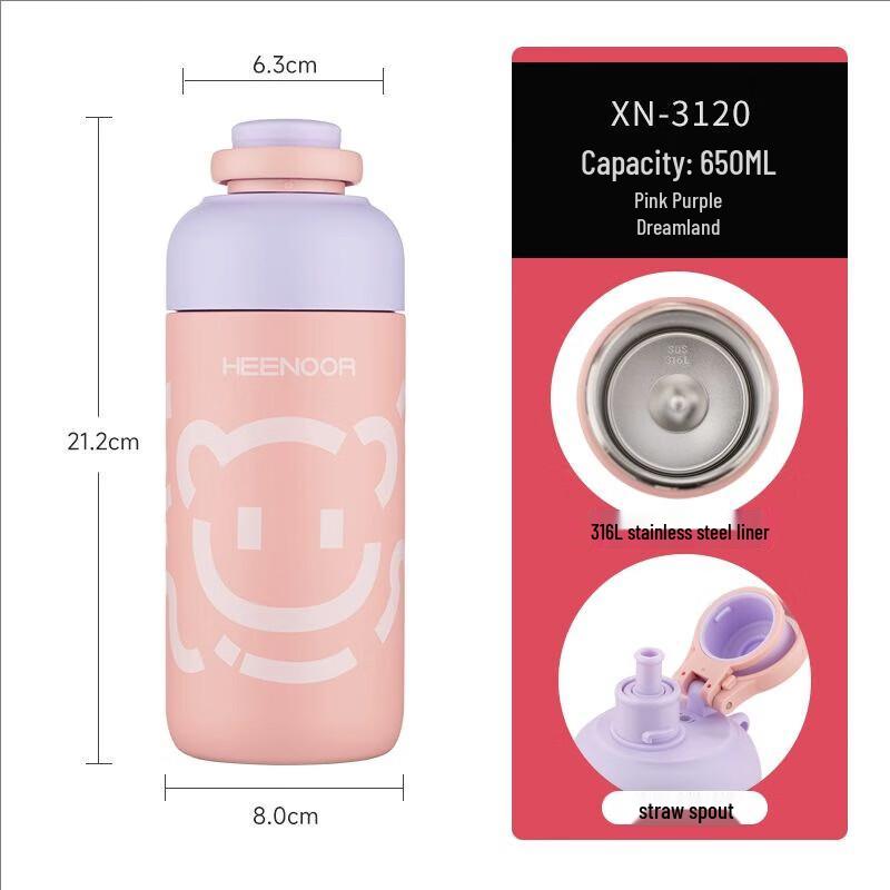 Heenoor XN-3120 Insulated Stainless Steel Sport Water Bottle with Straw