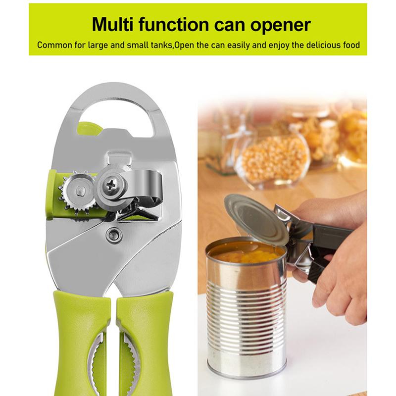 4 In1 Stainless Steel Manual Can Opener With Comfort Grips Sharp Cutting