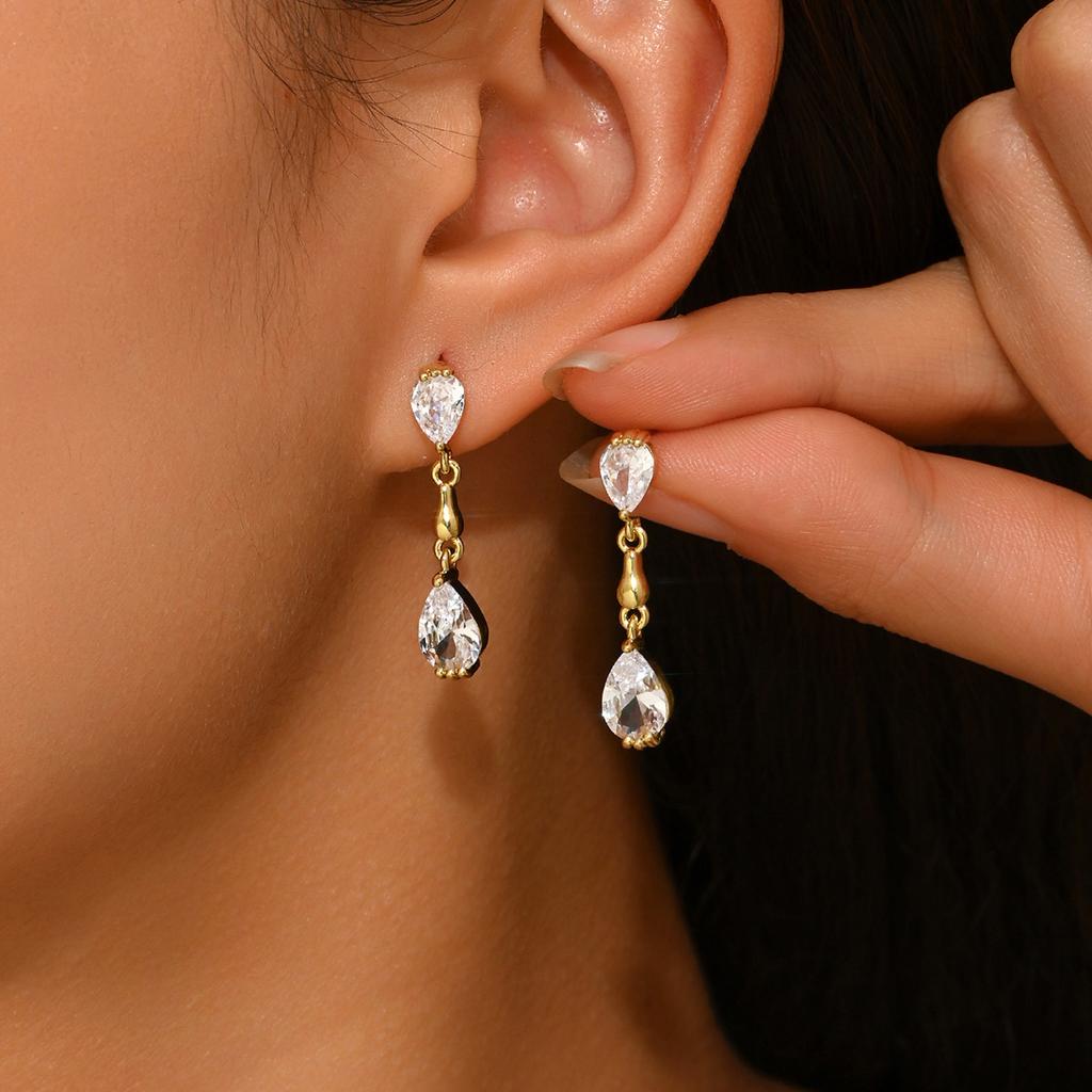 Teardrop Crystal Dangle Earrings for Women Gold/Silver Tone Water Drop CZ Drop Earrings Bridal Wedding Jewelry Gift