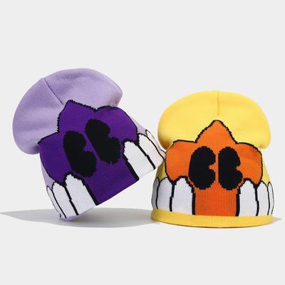 New Pentagram Cartoon Pattern Knitted Hat Cute Pullover Ear Hat Autumn and Winter Outdoor Wool Hat