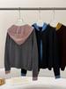 Women's 2026 Spring Double-Breasted Hooded Wool Cardigan Sweater - Color Block, Fake Two-Piece Design