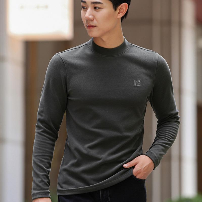 Autumn and Winter New Men's Middle Collar Letter Embroidered Inner Long Sleeve Base Shirt
