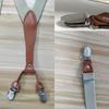 Unisex 2.5cm Elastic Leather Suspenders with 4 Clips