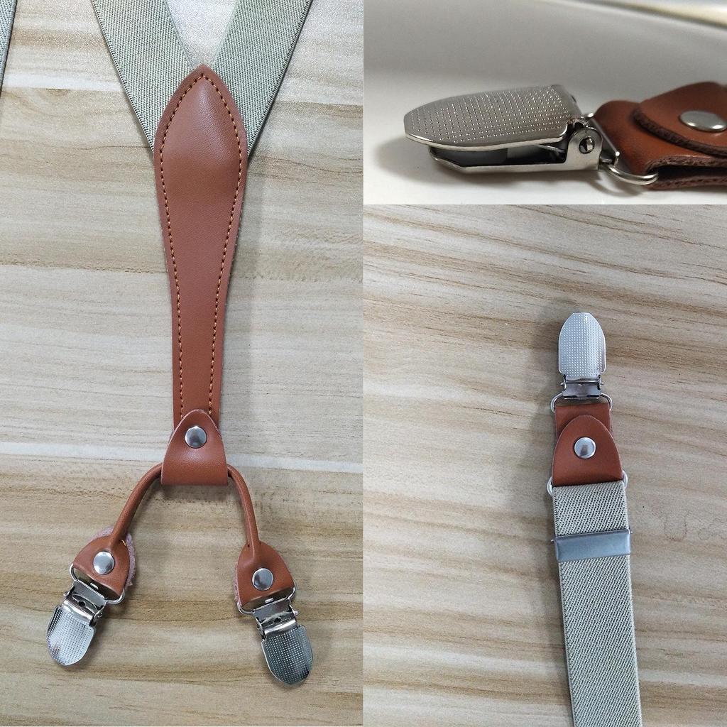 Unisex 2.5cm Elastic Leather Suspenders with 4 Clips