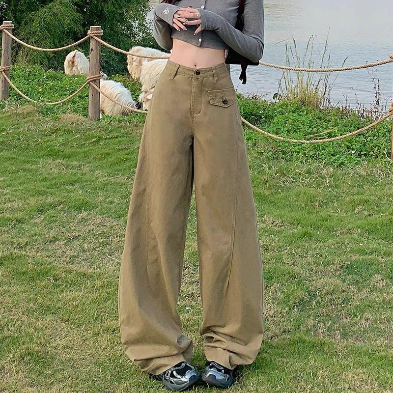 

High-Waisted Retro Slimming Wide-Leg Floor-Length Pants for Women - Spring/Autumn Casual Wear XS (approx. 32.5-42.5 kg)