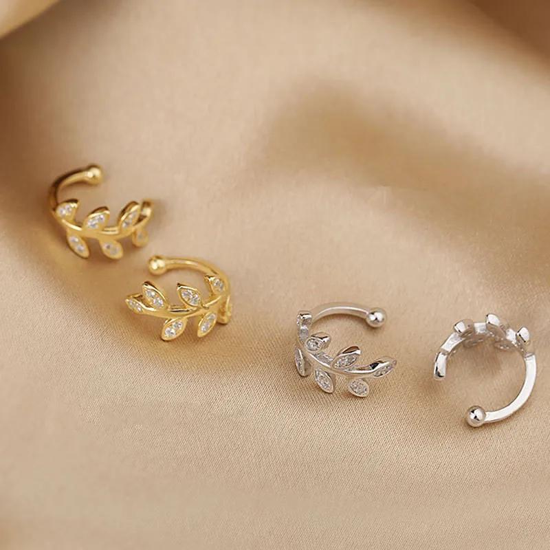 925 Sterling Silber Kristall Blatt Ohne Ohrloch Clip-Ohrringe Für Damen Mädchen Mode Ohr Manschette Hochzeit Party Schmuck Brincos Geschenk