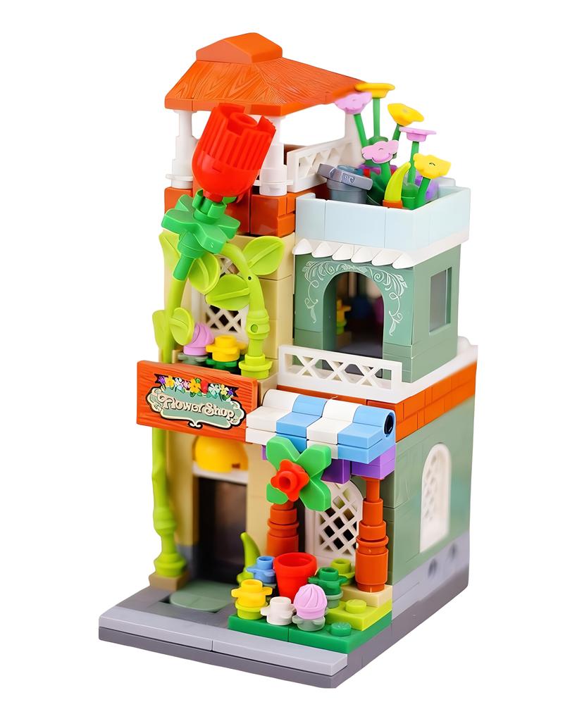 LOZ 1633 ulica miasta kwiat róża sklep sklep kwiaciarnia architektura Model DIY Mini klocki cegły zabawki do budowania bez pudełka