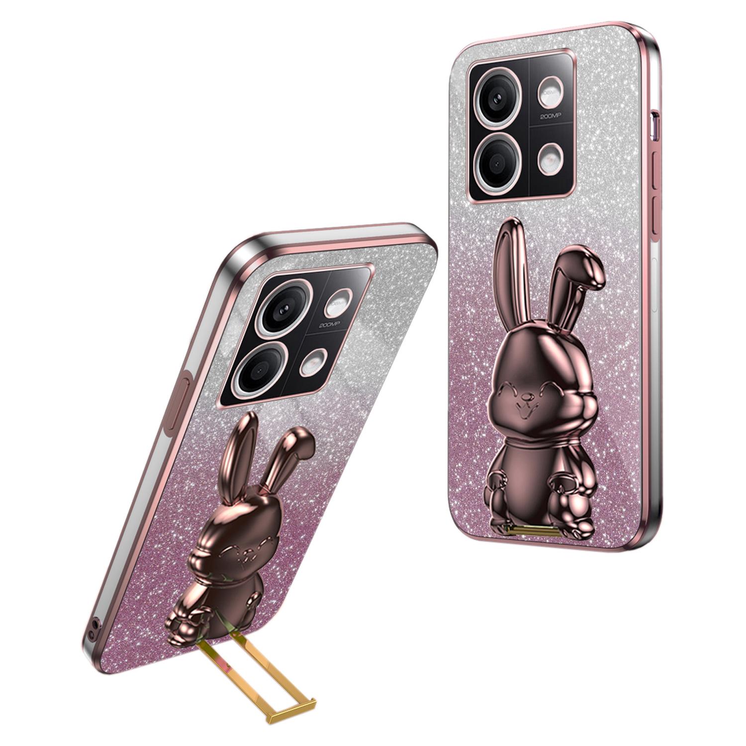 

For Xiaomi Redmi Note 13 4G Case Cute Rabbit Pull-out Kickstand PC+TPU Cellphone Cover Pink