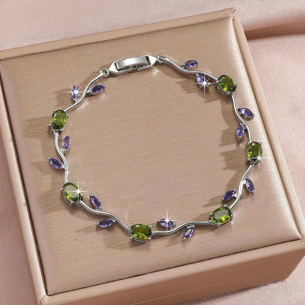 Luxury Gold-Plated Copper Zircon Leaf Bracelet, High Quality Jewelry