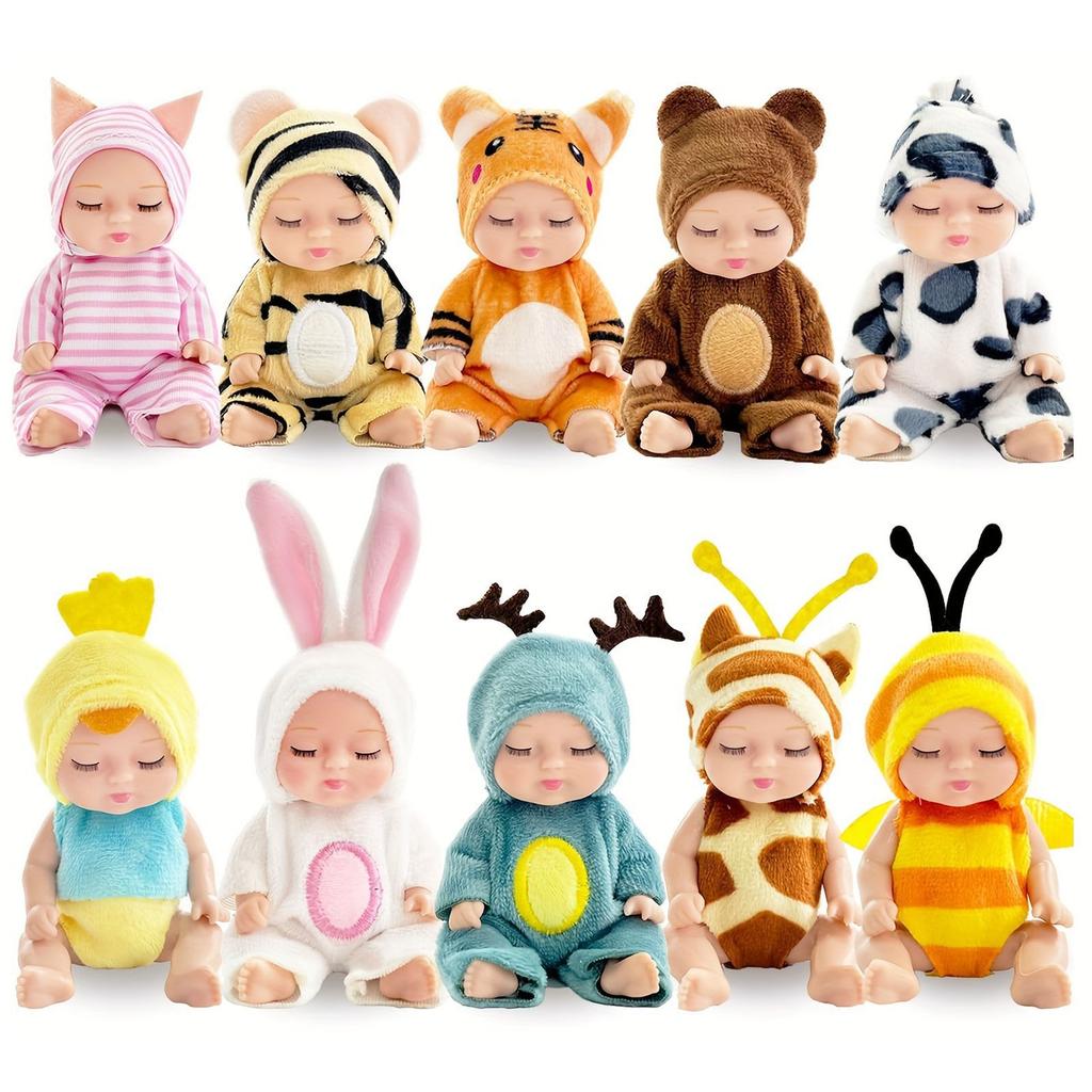4-inch Mini Reborn Doll Simulation Baby Doll Washable Animal Clothes BJD Doll Easter Christmas Birthday Newborn Gift Set Box