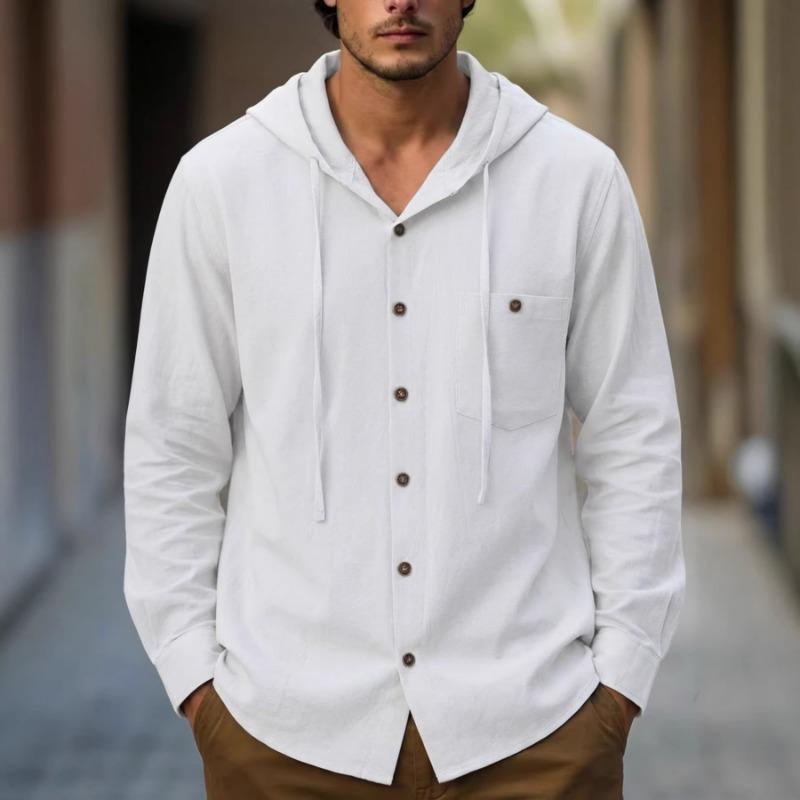 Men Autumn Hooded Linen Blend Shirt S