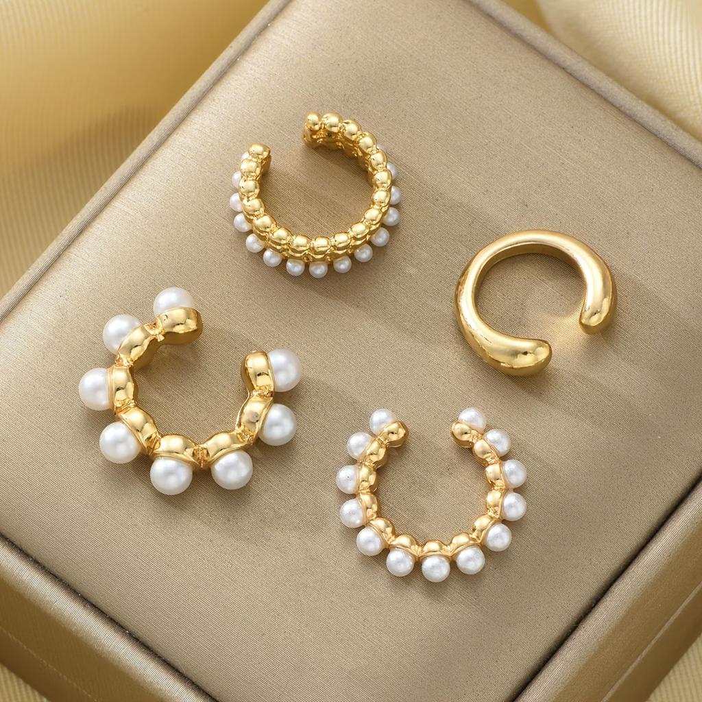 iF ME 4pcs Fashion Exaggerated Earring Set for Women Vintage Punk Water Drop Wide Ear Clip Couple Vacation Gift Daily Jewelry