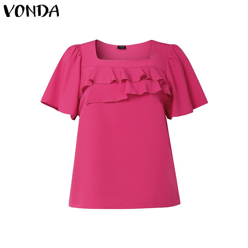 VONDA Summer Sets Women Short Sleeve Ruffled Tops and Mini Skirts Suits Outfits