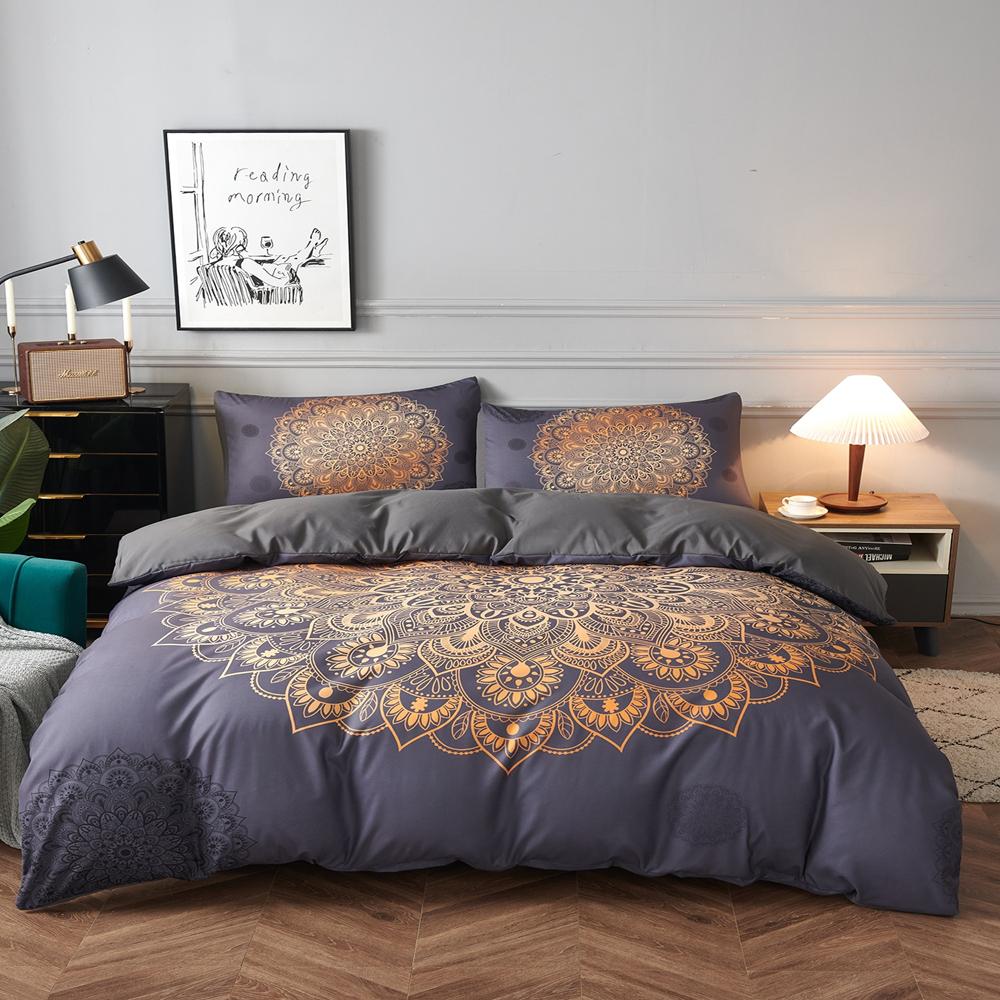 Bohemian Mandala Duvet Cover Set King/Queen Size,black Gypsy Boho Chic Hippie Floral Exotic 3 Piece Bedding Set for Adults Women