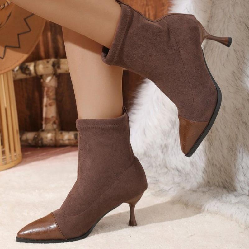 Pointed Toe Ankle Boots Women Shoes Dress New 2025 Winter Mid Heels Fashion Sexy Women Boots Party Elegant Pumps Zapatillas Lady