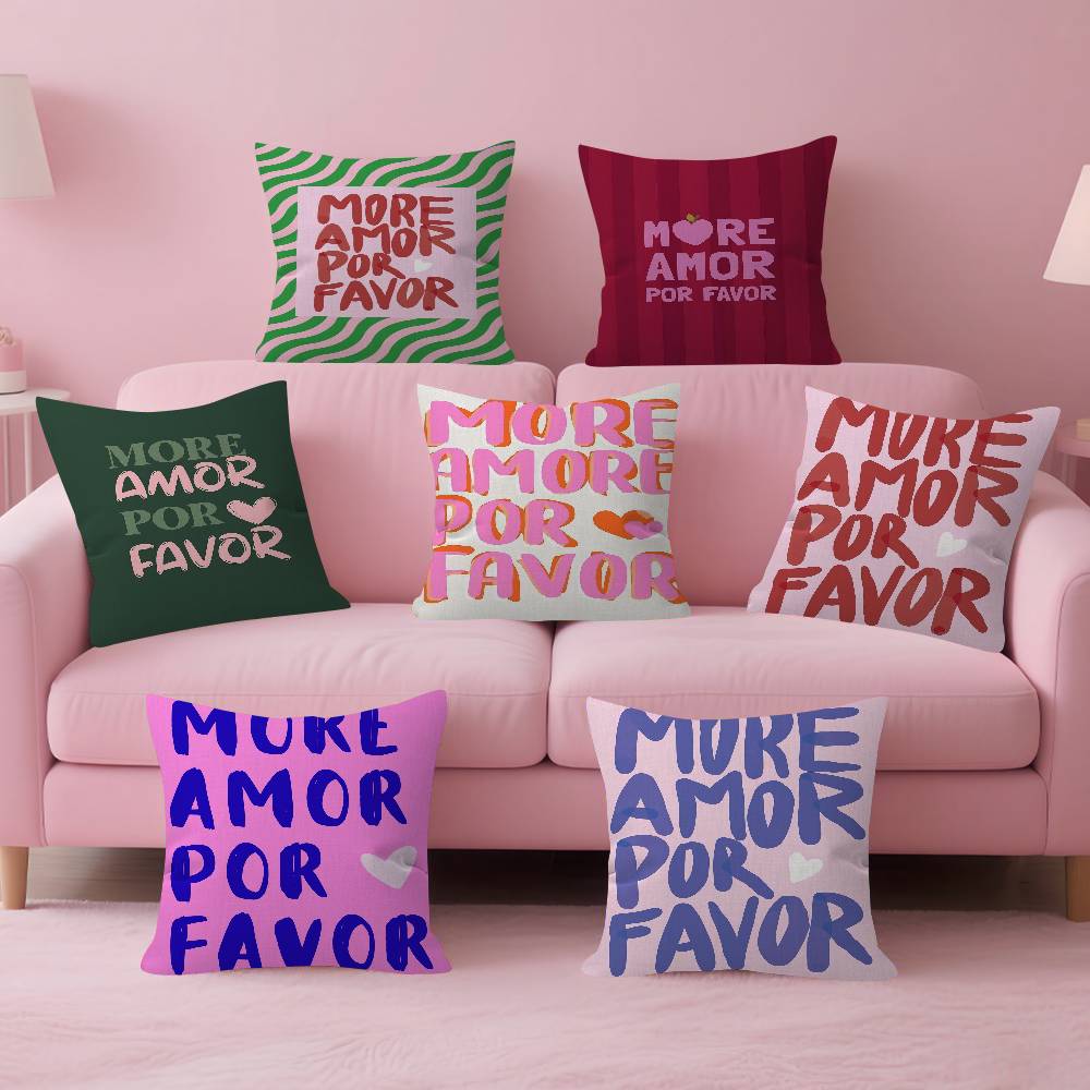 Nordic More Amor Por Favor Colorful Eclectic Pink Love Personalized Picture Text Home Decorative Pillows Household Gifts 45x45cm
