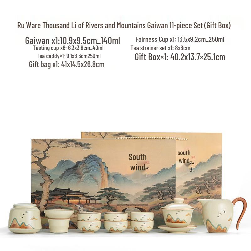 High-End Ru Kiln Ceramic Kung Fu Tea Set - Luxury Gaiwan Teapot, Tray, and Cups for Home.