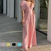 Women's V Neck Puff Sleeve High Waist Solid Elegant Wide Leg Jumpsuit Romper