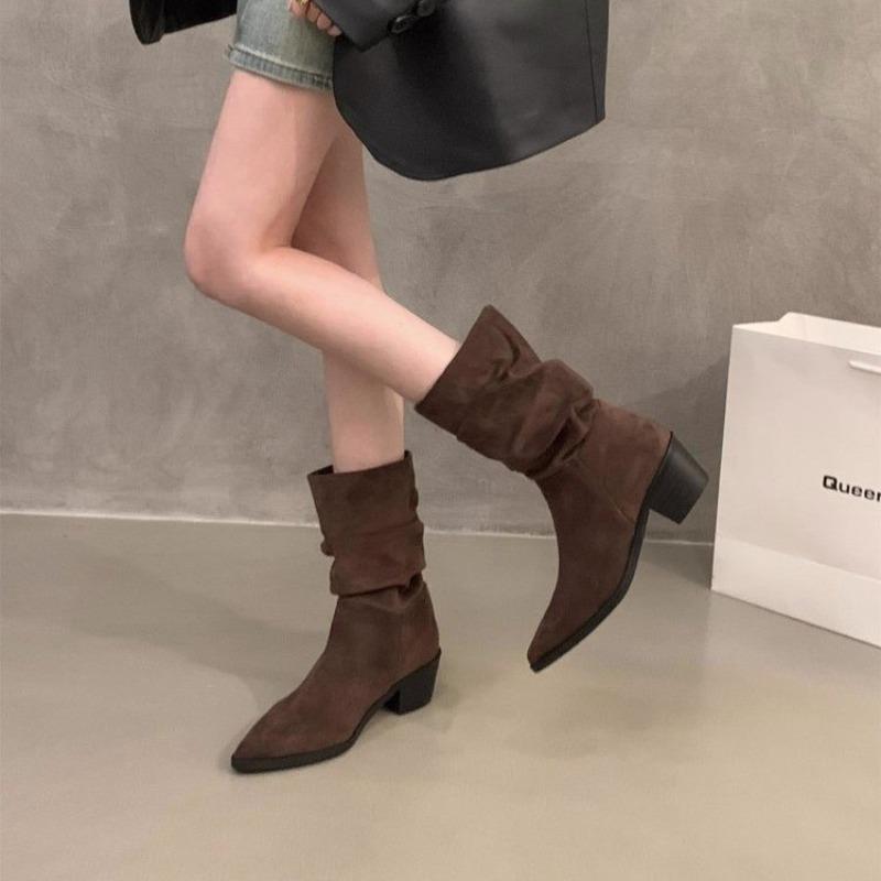 

Мода Новый Стиль Популярные Женские Замшевые Длинные Сапоги Мягкие Сапоги на Платформе Боковая Молния Женские Западные Большого Размера Однотонные Роскошные Сапоги 40 коричневый