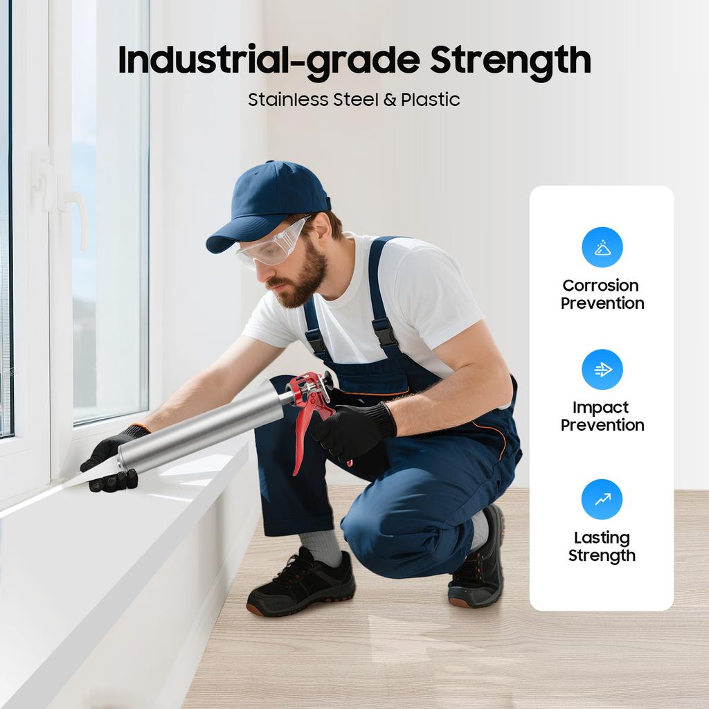 Professional Tile Grouting Gun Stainless Steel Caulking Tool with 3 Nozzles for Floor Wall Ceramic Gap Filling DIY Construction