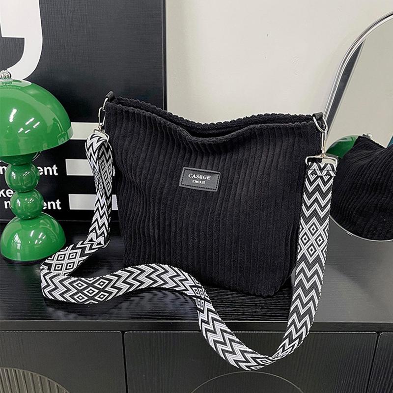 

Женские вельветовые сумки через плечо большой вместимости однотонные сумки для ежедневных поездок на работу сумки кроссбоди CLE 32x10x25cm чёрный