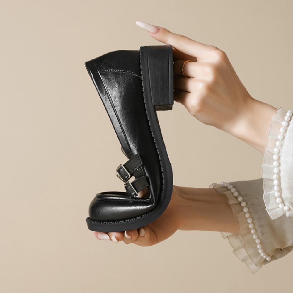 Women's Loafers Platform Loafers Women's Shoes Spring and Autumn Black Single Shoes British Small Leather Shoes