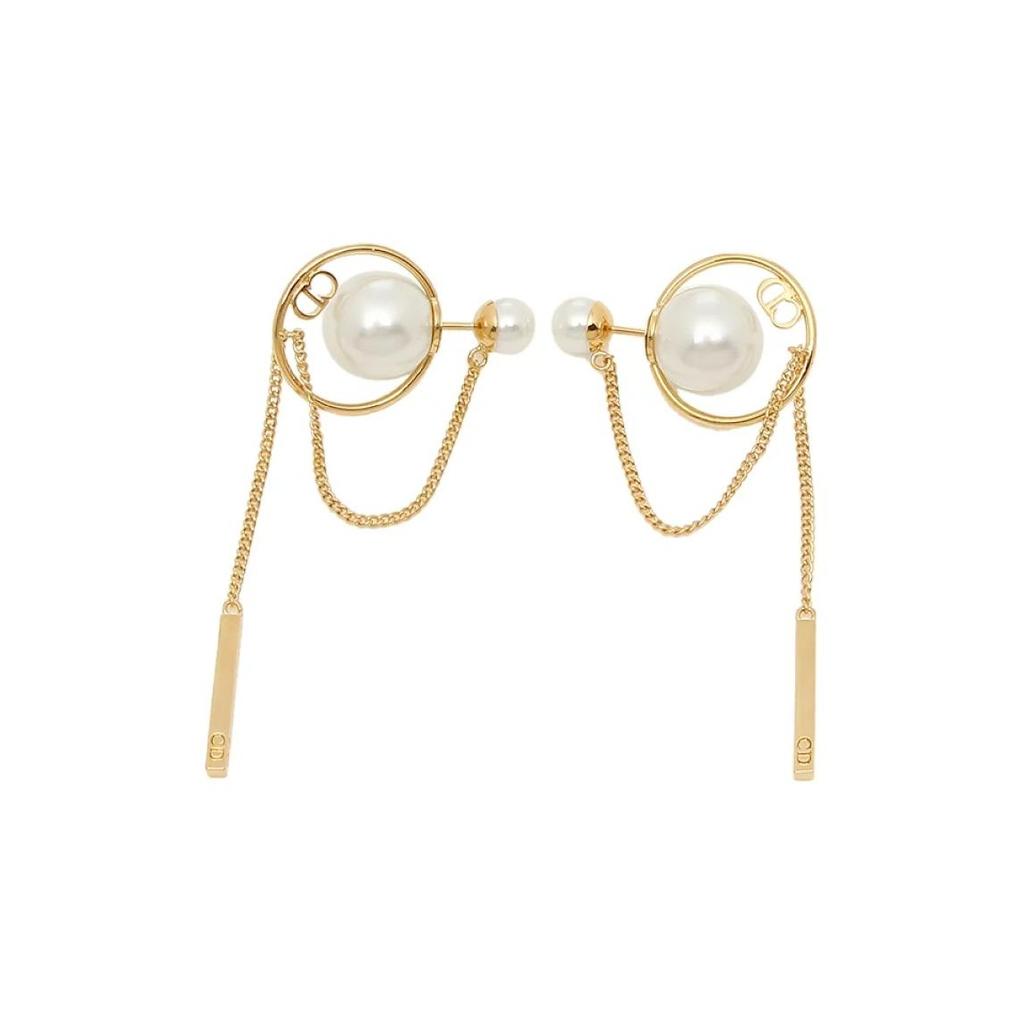 Dior Tribales Brass Resin Round Pearl Earrings Women earrings Gold E0956TRIRS301
