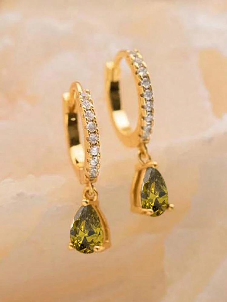 Copper Colorful Zircon Simple Fashion Water Drop Hoop Earring For Women Dating Partyt High Quality Fine Jewelry