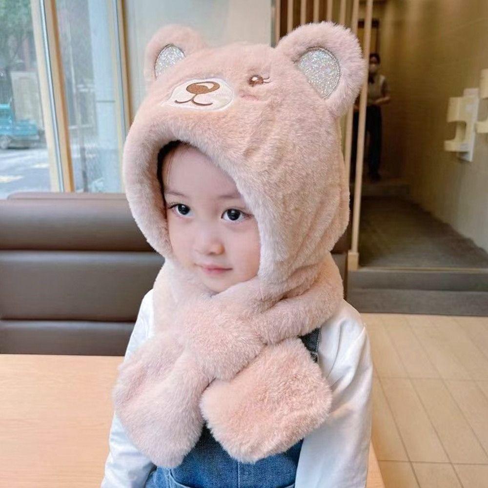 Thickening Kids Scarf Hat Integrated Warm Ear Protection Cap Cute Baby Winter Hat  Children