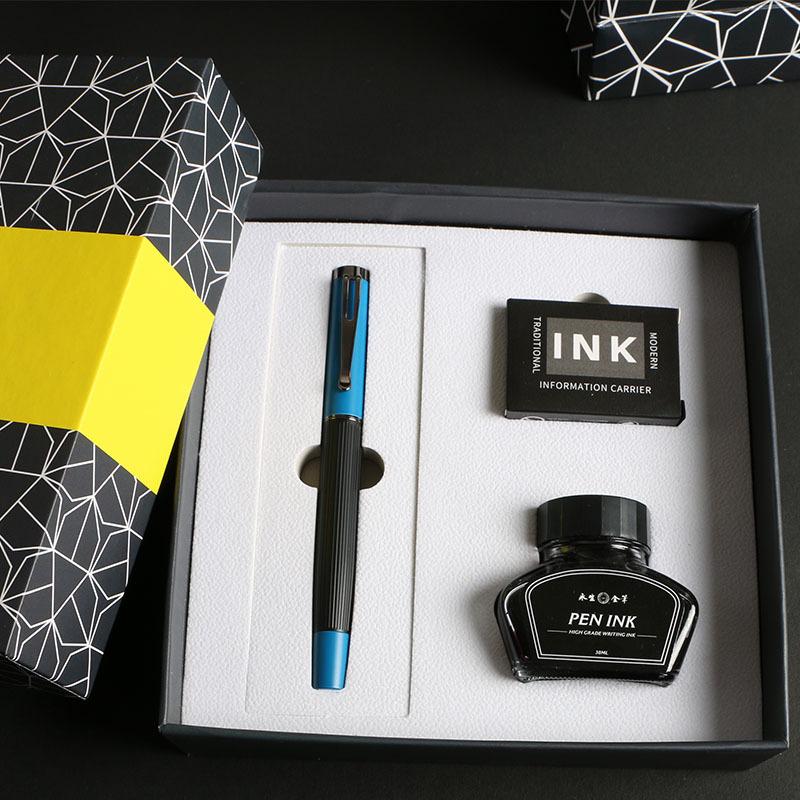Business Gifts, Immortal Iridium Fountain Pen Gift Box, Copper Rod Brushed Pattern, Morandi Business Event Gift