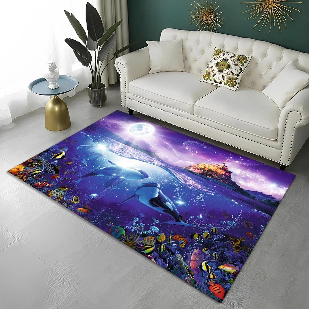 3D Underwater World Seabed Fish Carpet Rug for Home Living Room Bedroom Sofa Doormat Decor,kids Play Area Rug Non-slip Floor Mat