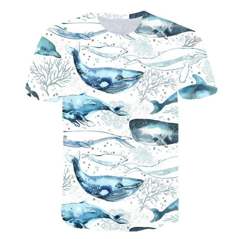 Men's Short Sleeved T-shirt with Animal Print Round Neck Casual Sports Men's Pullover Top T-shirt