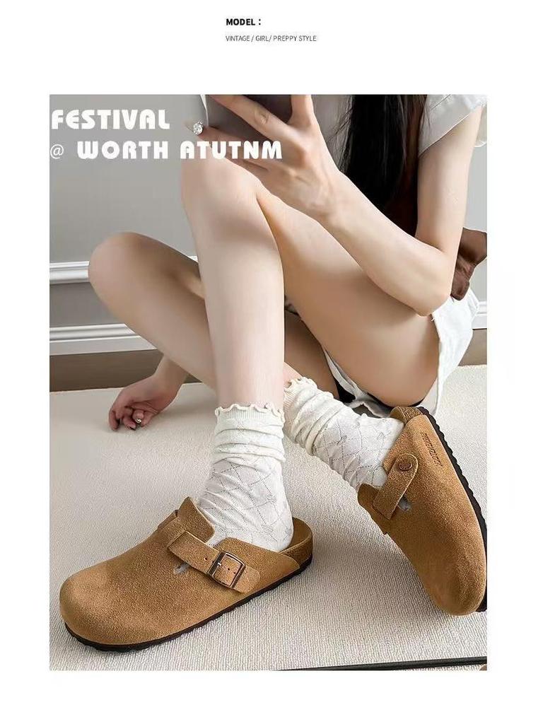 BK Half-Covered Genuine Leather Unisex Slippers with Cork Toe Cap - Versatile Casual Outdoor Wear by Birkenstock