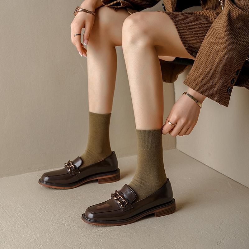 Fashion 2025 New Spring split Leather Women Shoes Casual Slip-On Loafers Round Toe Shoes Woman Zapatos De Mujer Women Platform Shoes